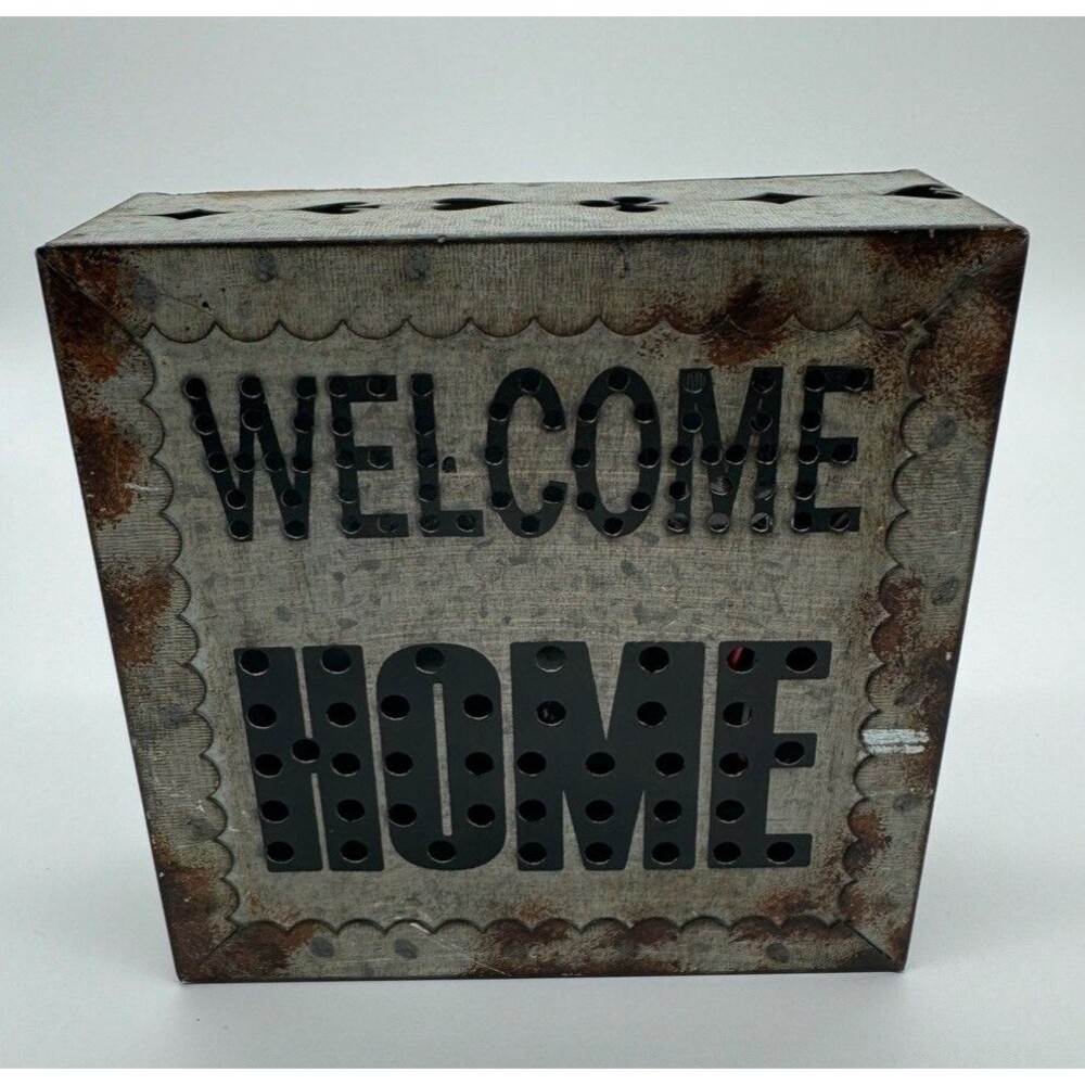 Welcome Home Lighted Metal Galvanized Sign Poker Design 6”